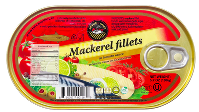 MACKEREL FILLETS IN TOMATO SAUCE 36/190GR BRIVAIS VILNIS N001169
