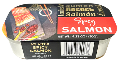 ATLANTIC SPICY SALMON IN OIL W. CHILI 11/120 GR BALTIC GOLD #3 LATVIA N34003