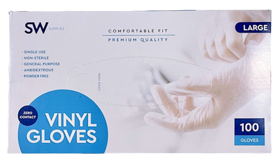 GLOVES LARGE VINYL 10/100CT