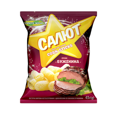 CORN STICKS SALUTE W/HAM 30/45GR ZOLOTE ZERNO N169