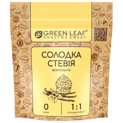 STEVIA SWEETENER W/VANILLA FLAVOR 1:1 12/100GR GREEN LEAF UKRAINE