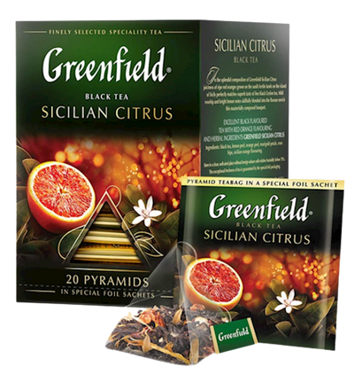 TEA  BLACK SICILIAN CITRUS PYRAMIDS 8/(20X1.8GR) GREENFIELD 1158-08