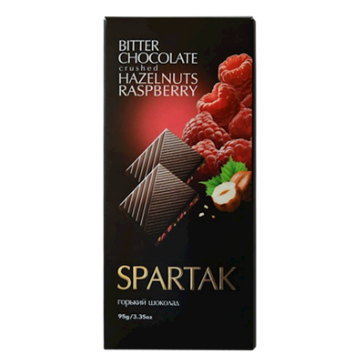 CHOCOLATE BAR BITTER W/RASPBERRY&NUTS 20/95GR SPARTAK N10146