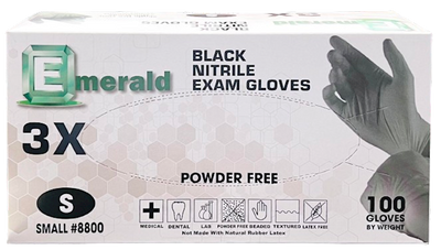 GLOVES SMALL BLACK NITRILE POWDER FREE 10/100CT EMERALD N6750