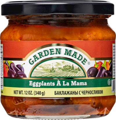 EGGPLANT W. PLUMS A LA MAMA 6/12 OZ (340GR) GARDEN MADE BULGARIA N49022