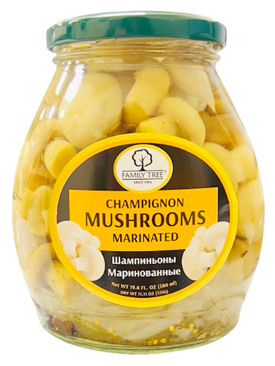 MUSHROOMS CHAMPIGNON MARINATED 12/580ML FAMILY TREE