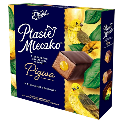 CANDIES BOXED PTASIE MLECZKO W/QUINCE JELLY IN DARK CHOCO 18/340GR E.WEDEL