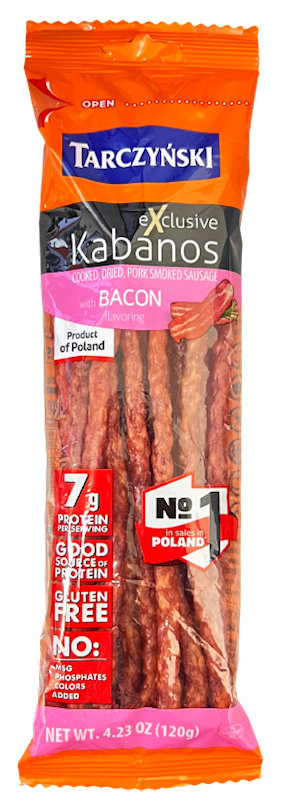 KABANOSY SMOKED&DRIED PORK W/BACON 22/120GR BY CS TARCZYNSKI N0156 POLAND