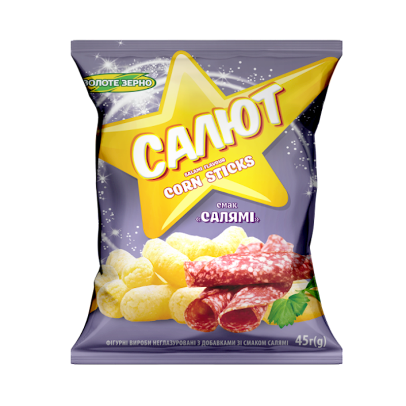 CORN STICKS SALUTE W/SALAMI 30/45GR ZOLOTE ZERNO N166