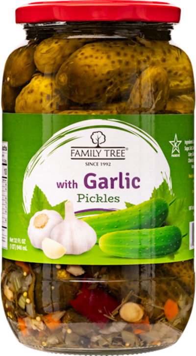 PICKLES W/GARLIC 12/946ML FAMILY TREE N67
