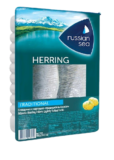 HERRING FILLETS TRADITIONAL LIGHTLY SALTED IN OIL FOR BAKED POTATOES 6/400GR RUSSKOE MORE N1867