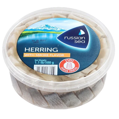 HERRING PIECES  TRADITIONAL ATLANTIC  LIGHTLY SALTED IN OIL W/SMOKE FLAVOR 6/500GR RUSSKOE MORE  N3325