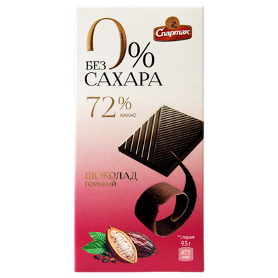 CHOCOLATE BAR BITTER "NO SUGAR" 72% 20/95GR SPARTAK N10982
