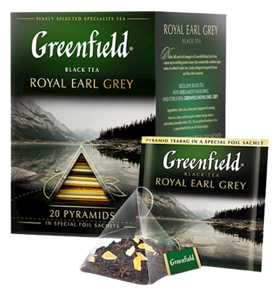 TEA  BLACK ROYAL EARL GREY PYRAMIDS 8/(20X2GR) GREENFIELD 0900-08