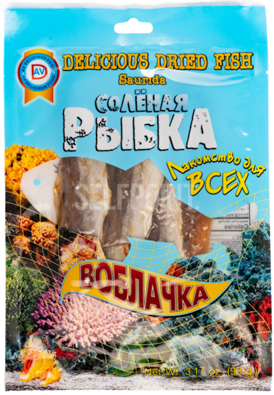 DRY FISH SAURIDA (VOBLOCHKA) VACUUM PACKED 10/90GR  AV DELICIOUS N AV114(6)