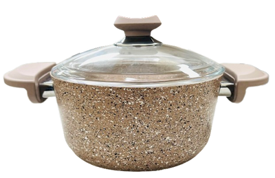 PAN W/TWO HANDLES&GLASS LID GRANITE 20CM 1/2.5L O.M.S. COLLECTION