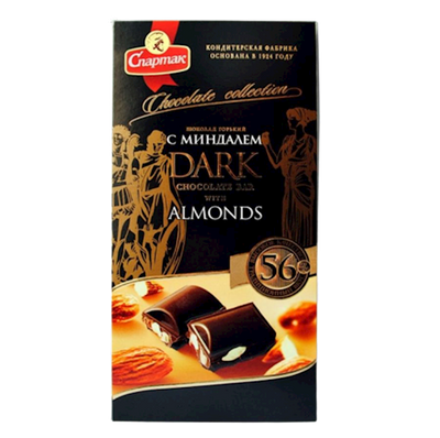 CHOCOLATE BAR DARK 56% W/ALMOND 18/90GR SPARTAK N8914