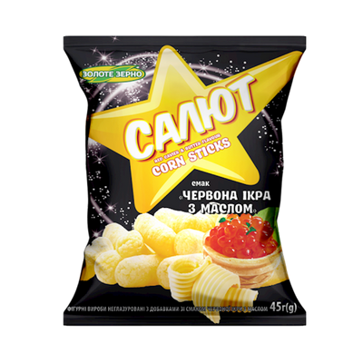 CORN STICKS SALUTE W/RED CAVIAR&BUTTER 30/45GR ZOLOTE ZERNO N168