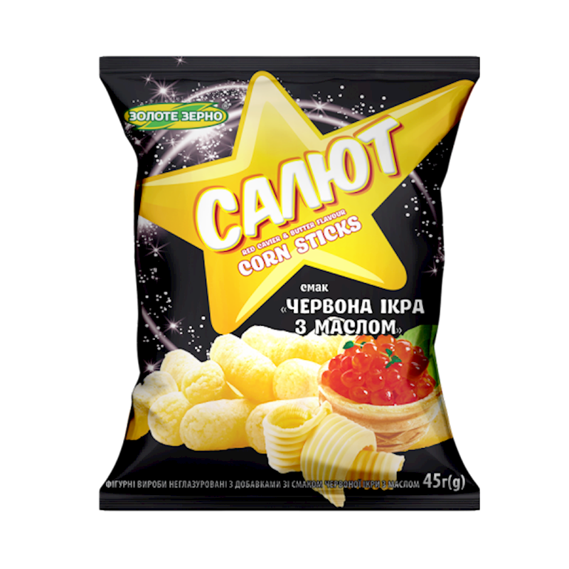 CORN STICKS SALUTE W/RED CAVIAR&BUTTER 30/45GR ZOLOTE ZERNO N168
