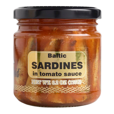 BALTIC SPRATS SARDINES IN TOMATO SAUCE 12/175G GLASS BALTIC GOLD LATVIA N36012 /245