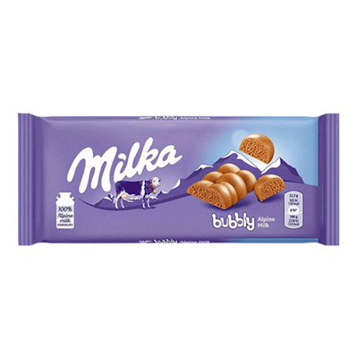 CHOCOLATE BAR ALPINE MILK BUBBLY AERATED 14/90GR MILKA  GERMANY N4057071