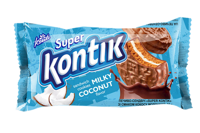 COOKIES SANDWICH W/MILK&COCONUT FLAVOR 36/90GR SUPER KONTIK