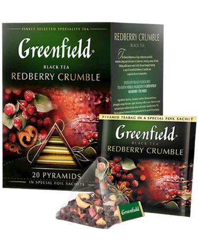 TEA  BLACK REDBERRY CRUMBLE PYRAMIDS 8/(20X1.8GR) GREENFIELD 1134-08