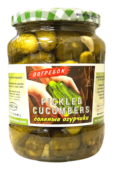 CUCUMBERS PICKLED W/GARLIC&DILL POGREBOK 12/720GR R&S N1076