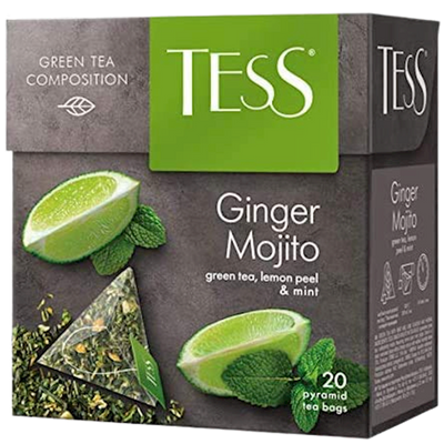 TEA  GREEN GINGER MOJITO W/LEMON PEEL&MINT PYRAMIDS 12/(20X1.8GR) TESS 0788-12