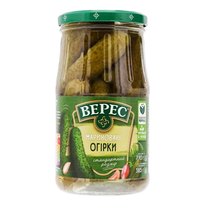 GHERKINS PICKLED 8/770GR VERES UKRAINE