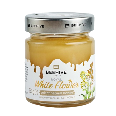 HONEY WHITE FLOWERS 8/250GR GLASS BEEHIVE UKRAINE #14