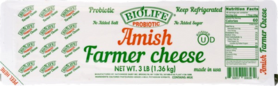 FARMER CHEESE AMISH W/PROBIOTIC 6/3LB BIOLIFE