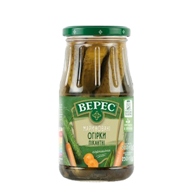CORNICHONS PICKLED PICANTE 12/500GR VERES UKRAINE