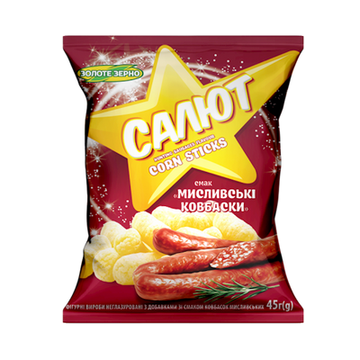 CORN STICKS SALUTE W/HUNTING SAUSAGES 30/45GR ZOLOTE ZERNO N263