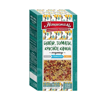 GRAINS MIX BULGUR W/DRIED TOMATOES&RED QUINOA GLYCOGEN 8/250GR NATSIONAL NG1