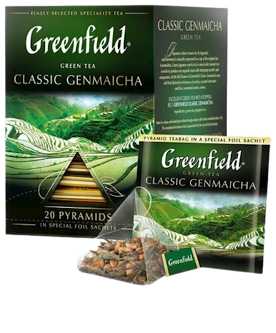 TEA  GREEN CLASSIC GENMAICHA PYRAMIDS 8/(20X1.8GR) GREENFIELD 1155-08