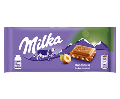 CHOCOLATE BAR MILK W/CRUSHED HAZELNUTS 24/90GR MILKA GERMANY N4316822