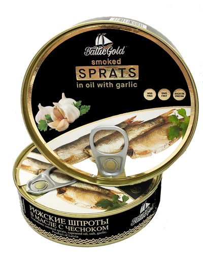 RIGA SPRATS E/O GARLIC 36/160g BALTIC GOLD LATVIA N36003 / 309
