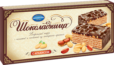 CAKE WAFFLE SHOKOLADNITSA W/PEANUTS GLAZED 12/230GR KOLOMENSKOE 1185/1297