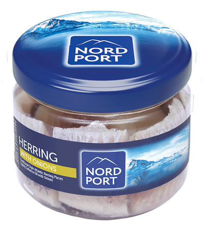 HERRING FILLET PIECES LIGHTLY SALTED IN OIL W/ONION TRADITIONAL GLASS 6/290GR NORD PORT NP4741