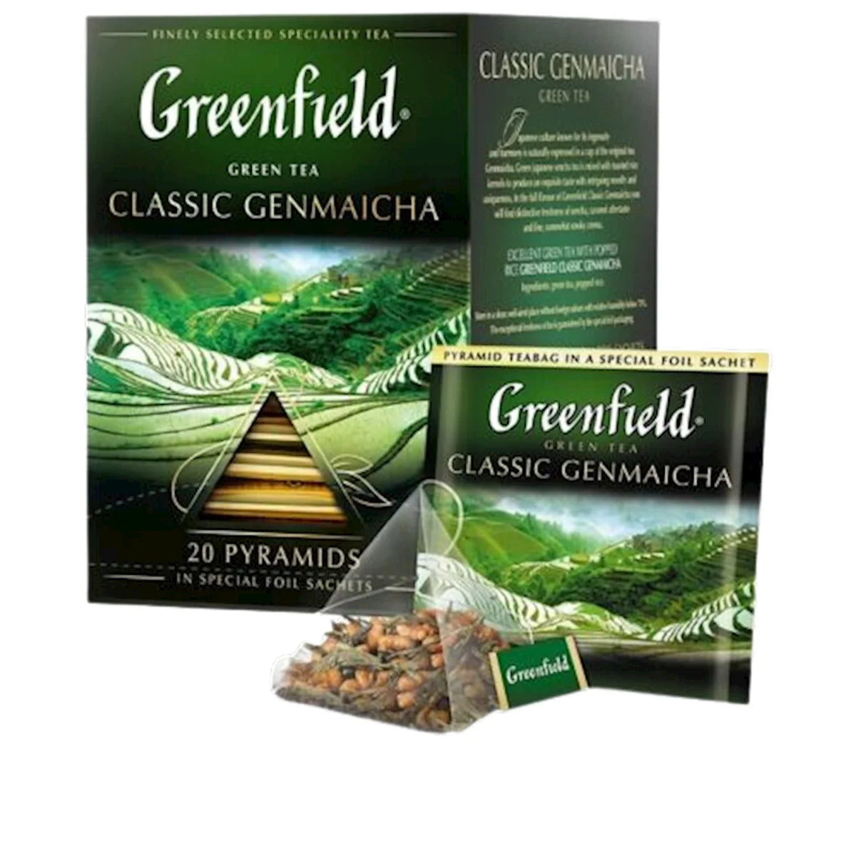 TEA  GREEN CLASSIC GENMAICHA PYRAMIDS 8/(20X1.8GR) GREENFIELD 1155-08