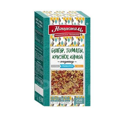 GRAINS MIX BULGUR W/DRIED TOMATOES&RED QUINOA GLYCOGEN 8/250GR NATSIONAL NG1