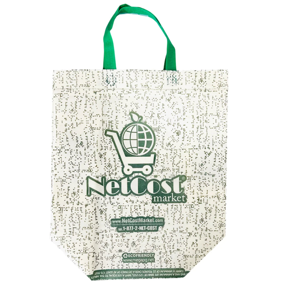 REUSABLE SHOPPING BAGS W/HANDLE WHITE/GREEN NETCOST 1/185PCS