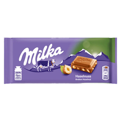 CHOCOLATE BAR MILK W/CRUSHED HAZELNUTS 24/90GR MILKA GERMANY N4316822