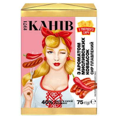 CHEESE PROCESSED HUNTER SAUSAGE FLAVOR 35% 24/75GR KANIV UKRAINE N0500