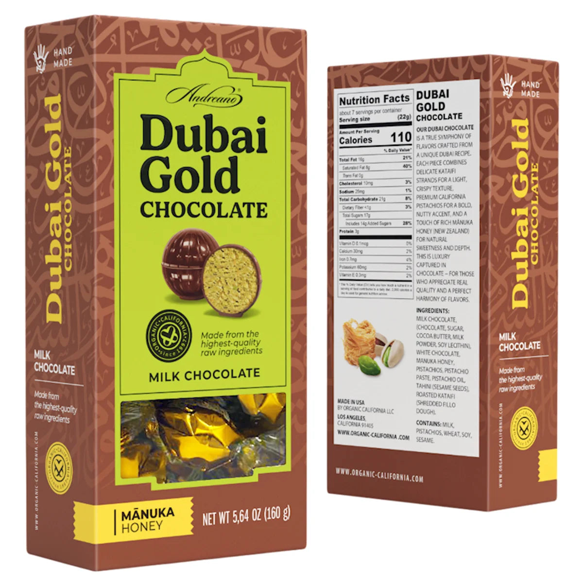 CANDIES BOXED MILK CHOCOLATE DUBAI GOLD 12/160GR ANDREANO