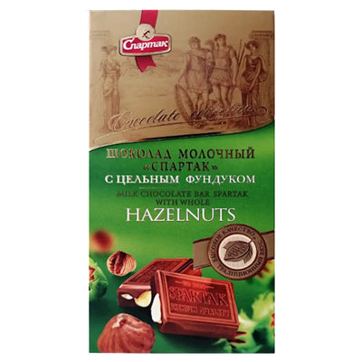 CHOCOLATE BAR MILK W/WHOLE HAZELNUTS 18/90GR SPARTAK N8906