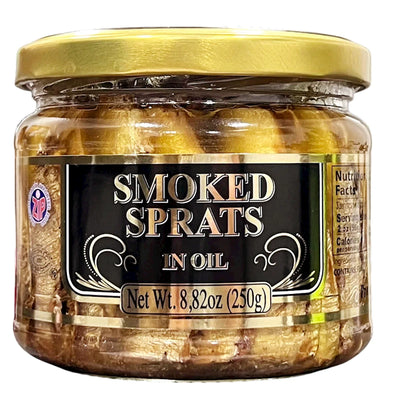 SPRATS SMOKED IN OIL GLASS 12/250GR GAMMA-A LATVIA KOSHER N9945
