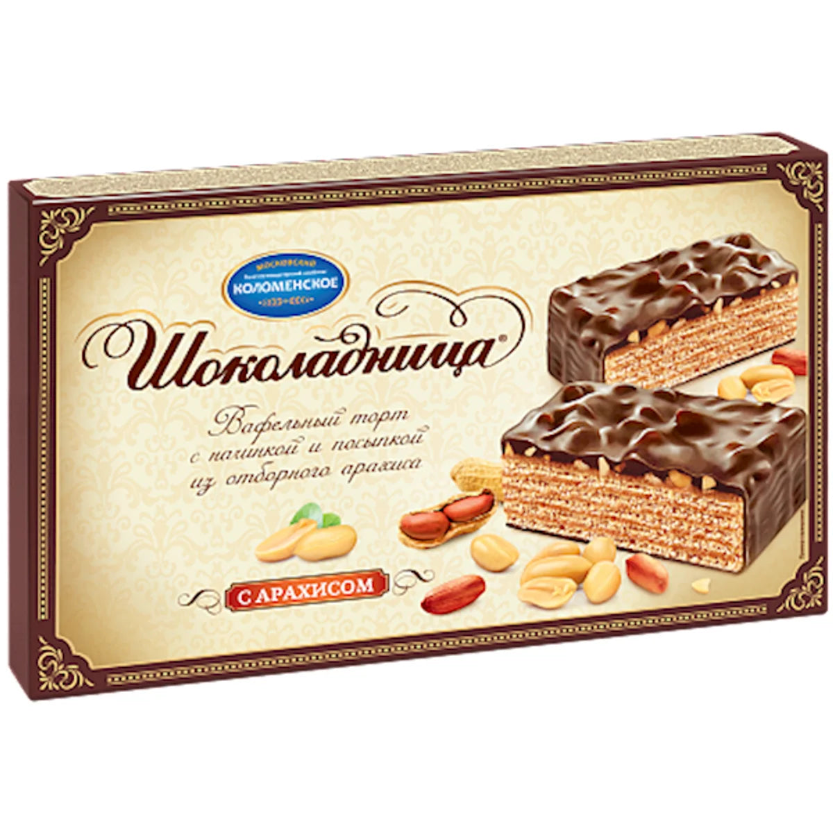 CAKE WAFFLE SHOKOLADNITSA W/PEANUTS GLAZED 9/400GR KOLOMENSKOE 1309/1308