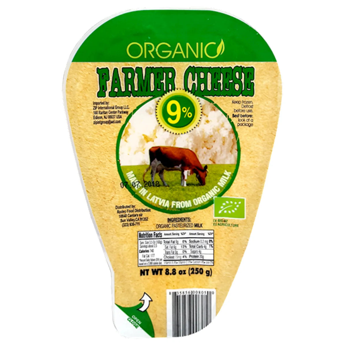 FARMER CHEESE ORGANIC 9% 6/250GR  ZIP LATVIA